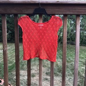 Orange crochet patterned crop top w overlay design